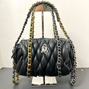 Steve Madden Womens Bstrike Mini Duffle Bag Black Gold Silver Crossbody NWOT